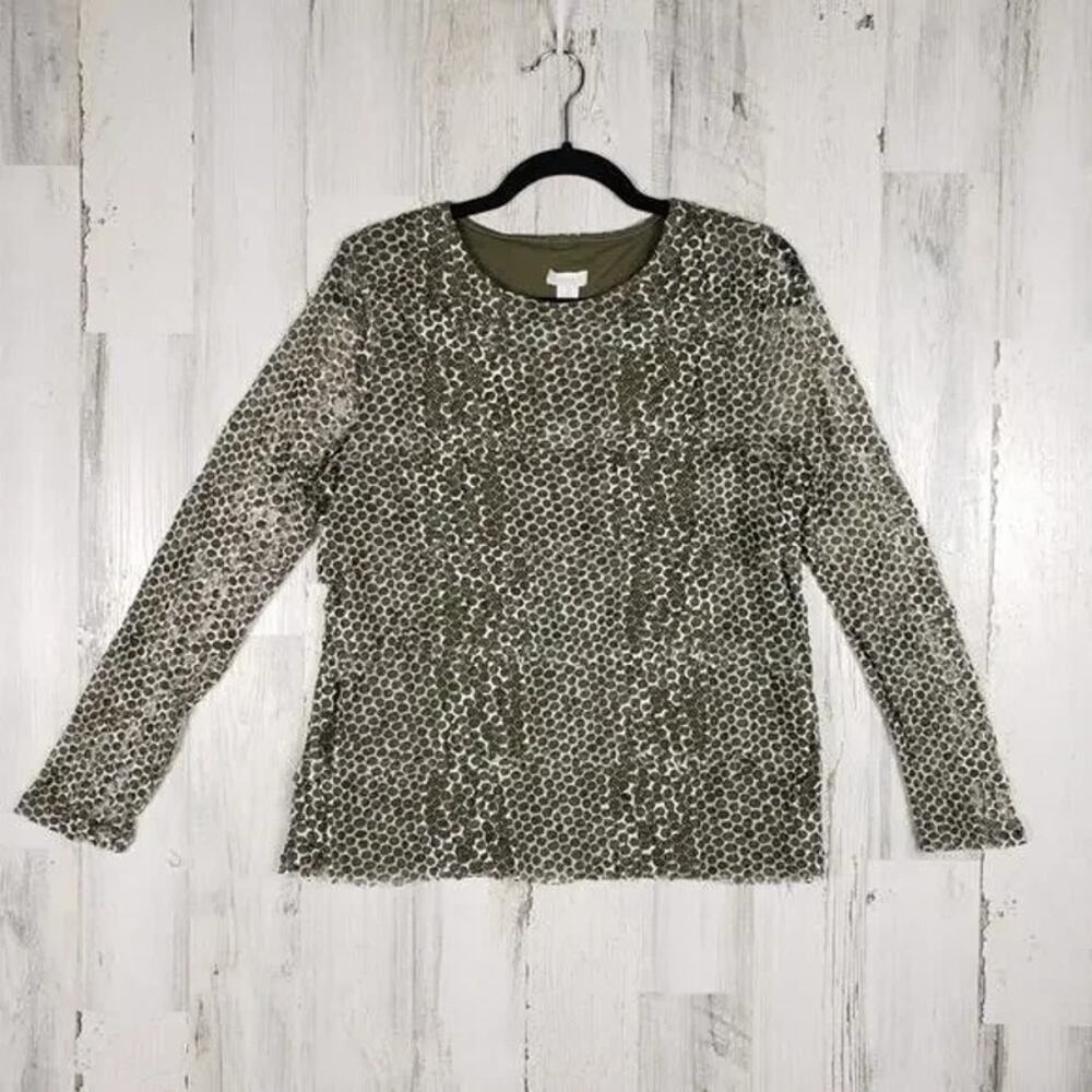 Chico's Long Sleeve Mesh Layered Tiered Snakeskin Design Blouse Size 2/12/Large
